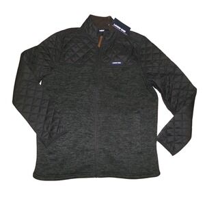 Lands End Mens Hybrid  MED Quilted Puffer Knit Sweater Jacket Black Gray NWT